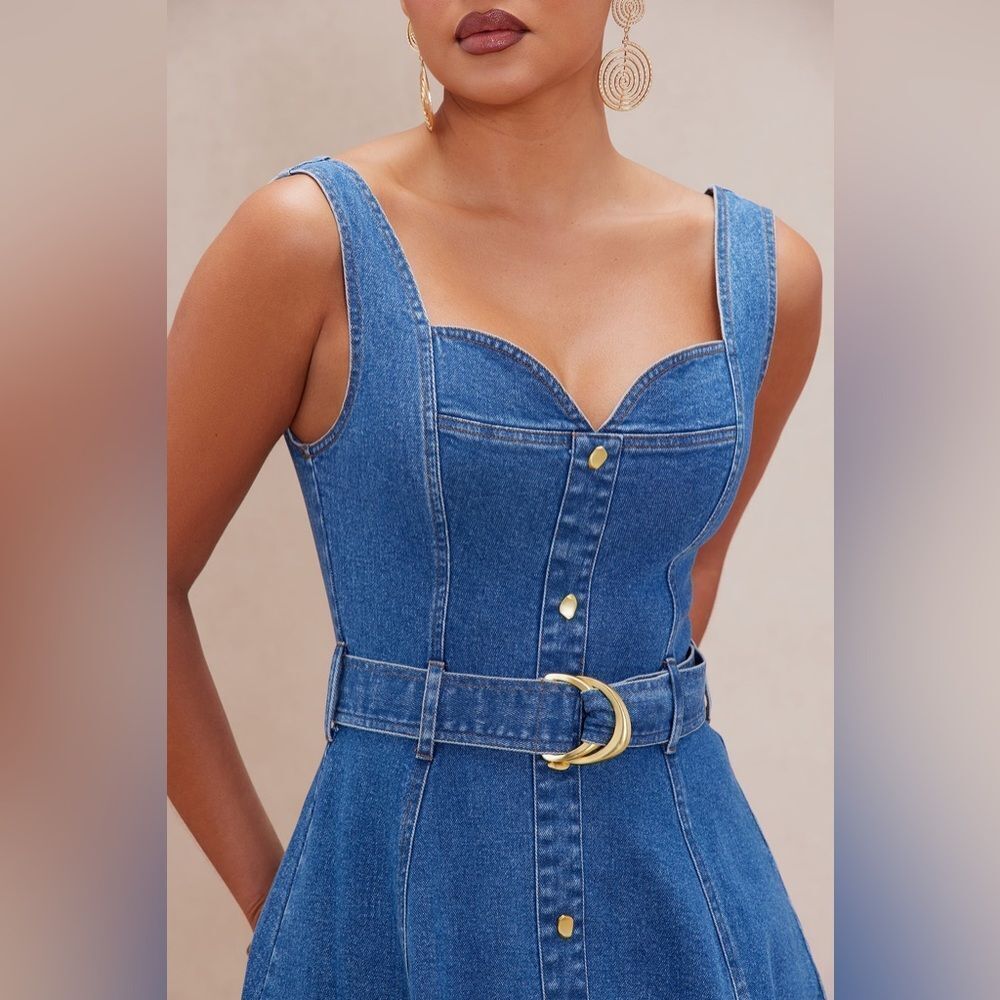 NWT FashionNova Luxe Gabrielle Denim Maxi Dress - Medium Wash - Picture 4 of 9